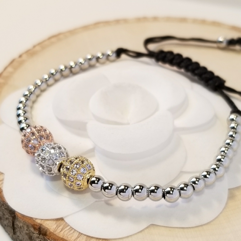 COPY - NEW Tri Tone Spheres Pave CZ Bracelet - Picture 3 of 5